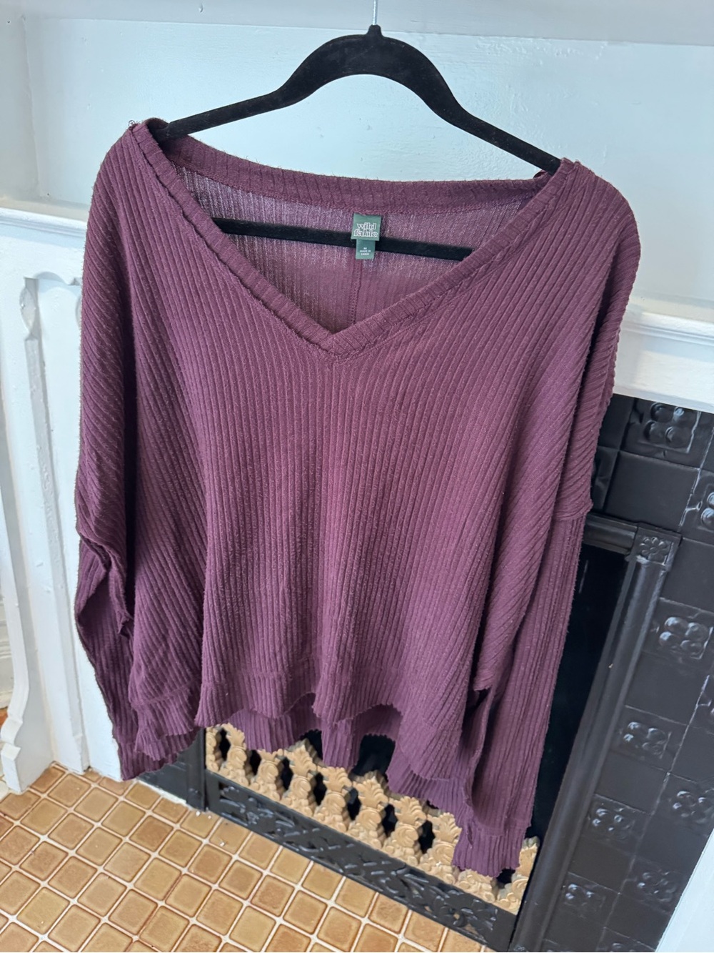 Wild Fable Ribbed V-Neck Long Sleeve Top - Plum